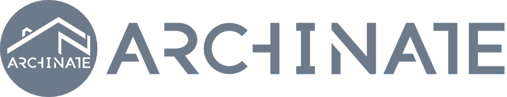 AとNを元に建物をかたどったアイコンとモダンな文字デザインの建築設計事務所ロゴ